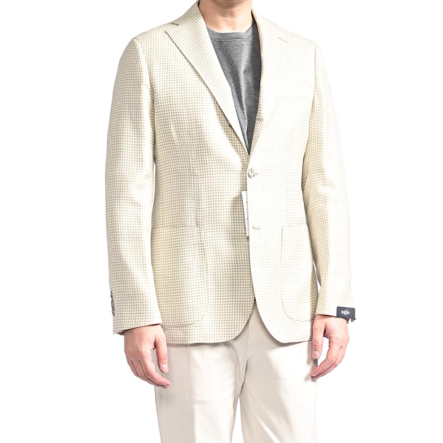 BARBA バルバ / JACKET JIMMY テーラードジャケット 段返り3Bシングル ヴァージンウール シルク リネン チェック ベージュ / セール対象 / 26SS新作の画像