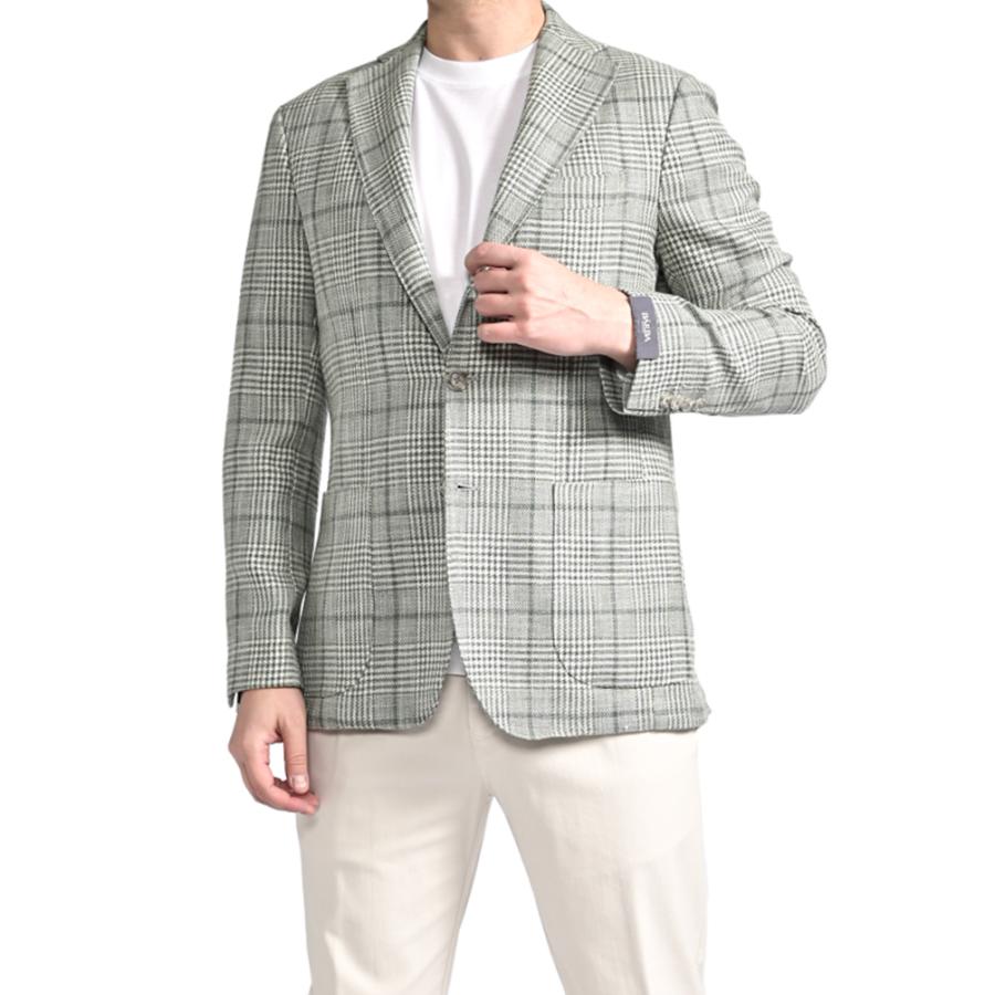 BARBA バルバ / JACKET JIMMY テーラードジャケット 段返り3Bシングル LORO PIANA ウール コットンシルクリネン チェック グリーン / セール対象 / 26SS新作の画像