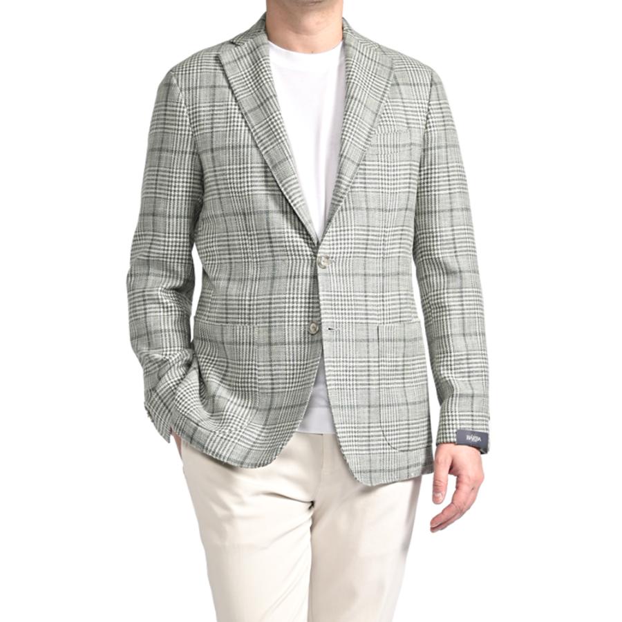 BARBA バルバ / JACKET JIMMY テーラードジャケット 段返り3Bシングル LORO PIANA ウール コットンシルクリネン チェック グリーン / セール対象 / 26SS新作の画像