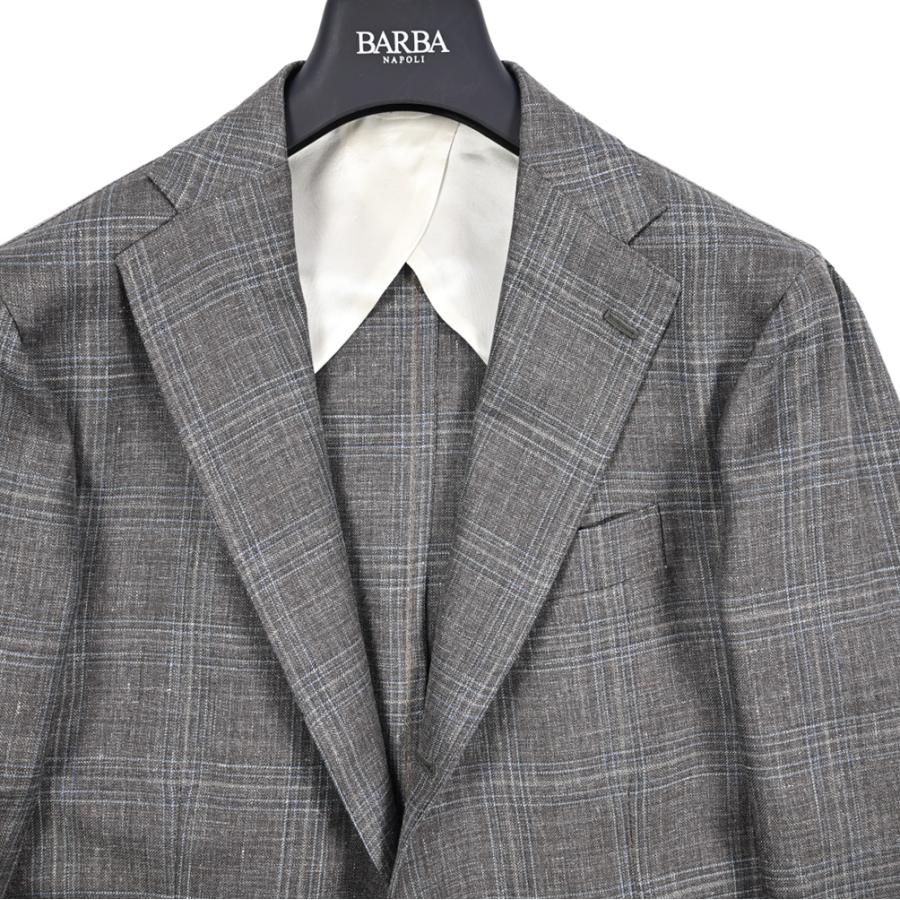 BARBA バルバ / JACKET LONG テーラードジャケット 段返り3Bシングル ウール シルク リネン チェック グレー / セール対象 / 26SS新作の画像