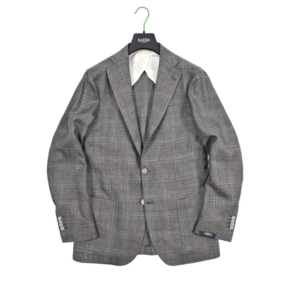 BARBA バルバ / JACKET LONG テーラードジャケット 段返り3Bシングル ウール シルク リネン チェック グレー / セール対象 / 26SS新作の画像