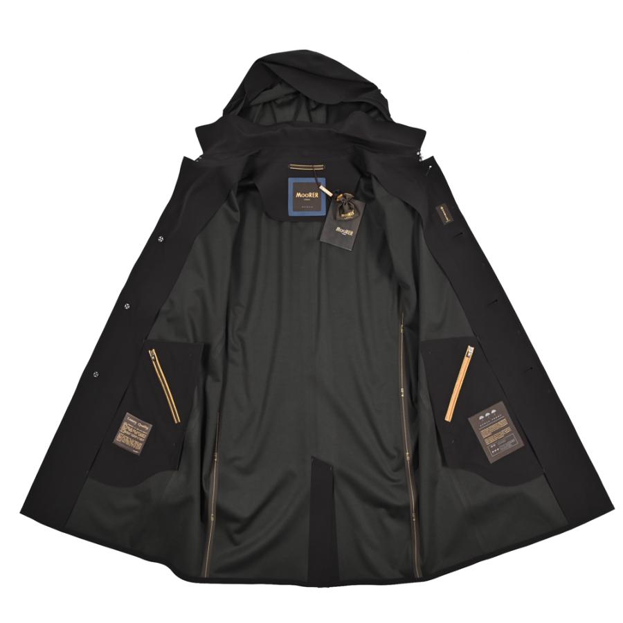 MOORER ムーレー / AGNONE-GS ステンカラーコート 着脱可能フード付 ライトアウター ACQUA PROOF 防水透湿 高機能ストレッチナイロン ブラック / セールの画像