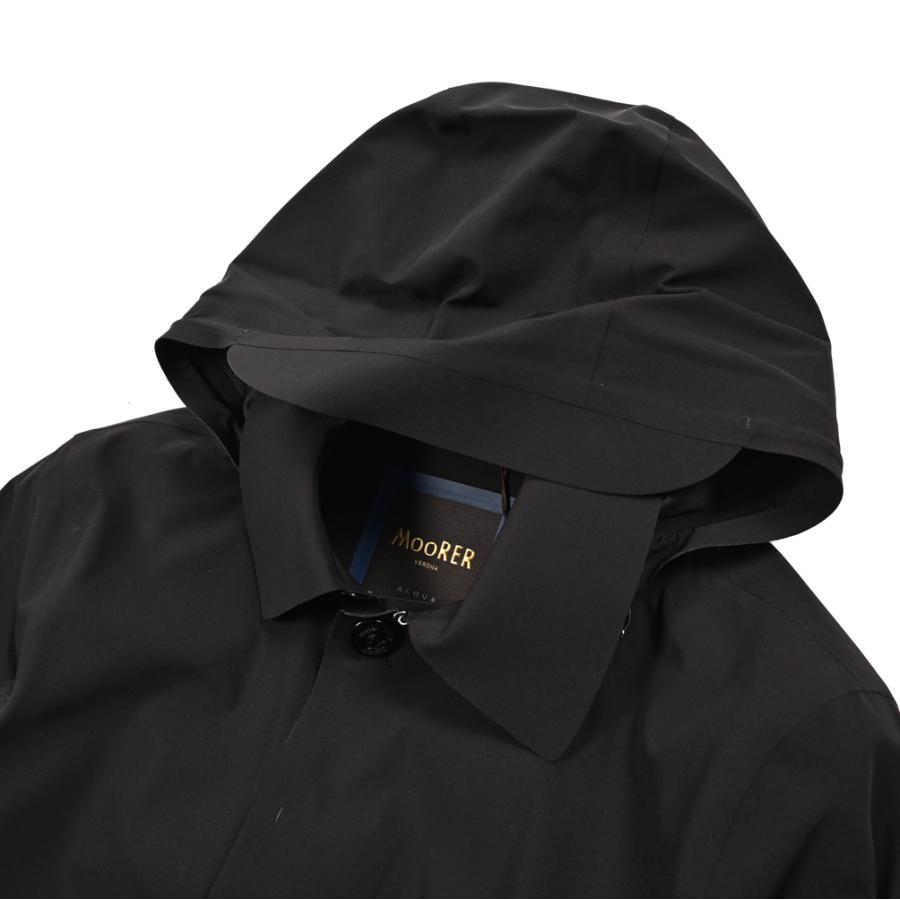 MOORER ムーレー / AGNONE-GS ステンカラーコート 着脱可能フード付 ライトアウター ACQUA PROOF 防水透湿 高機能ストレッチナイロン ブラック / セールの画像