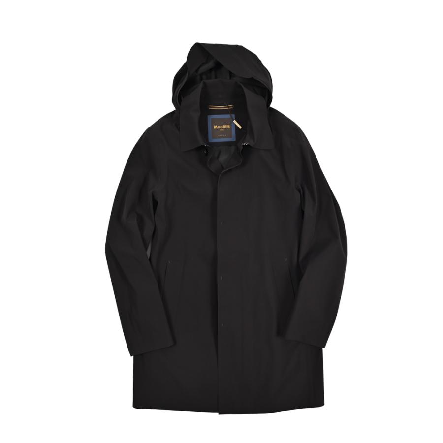 MOORER ムーレー / AGNONE-GS ステンカラーコート 着脱可能フード付 ライトアウター ACQUA PROOF 防水透湿 高機能ストレッチナイロン ブラック / セールの画像