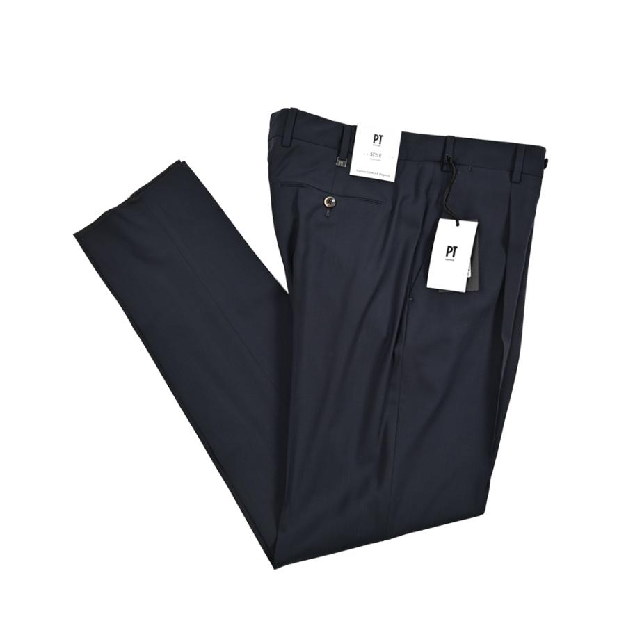 PT TORINO ピーティートリノ / Superlight UNION FIT スラックス ワンタック パンツ SUPER 130'S ウール100% ネイビー / 26SS新作の画像