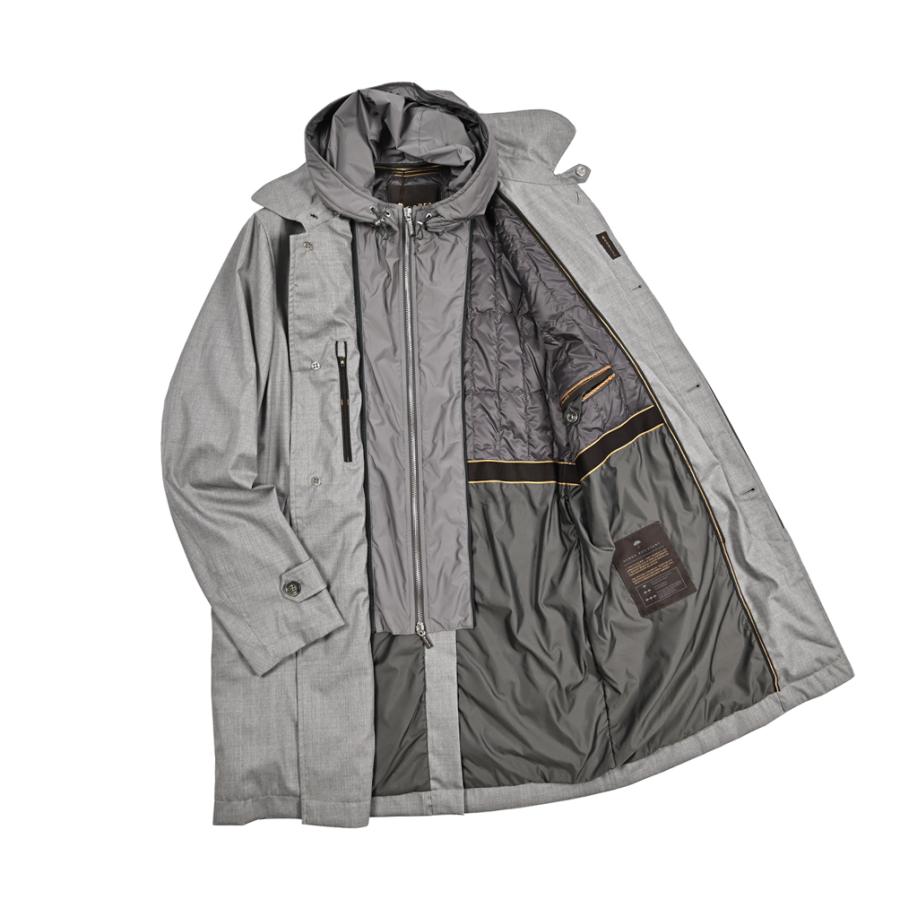 MOORER ムーレー / EDWIN-L5 フード付き ダウンステンカラーコート フライフロント ライトアウター ACQUA RESISTANT 撥水透湿 ウール シルク グレー / セールの画像