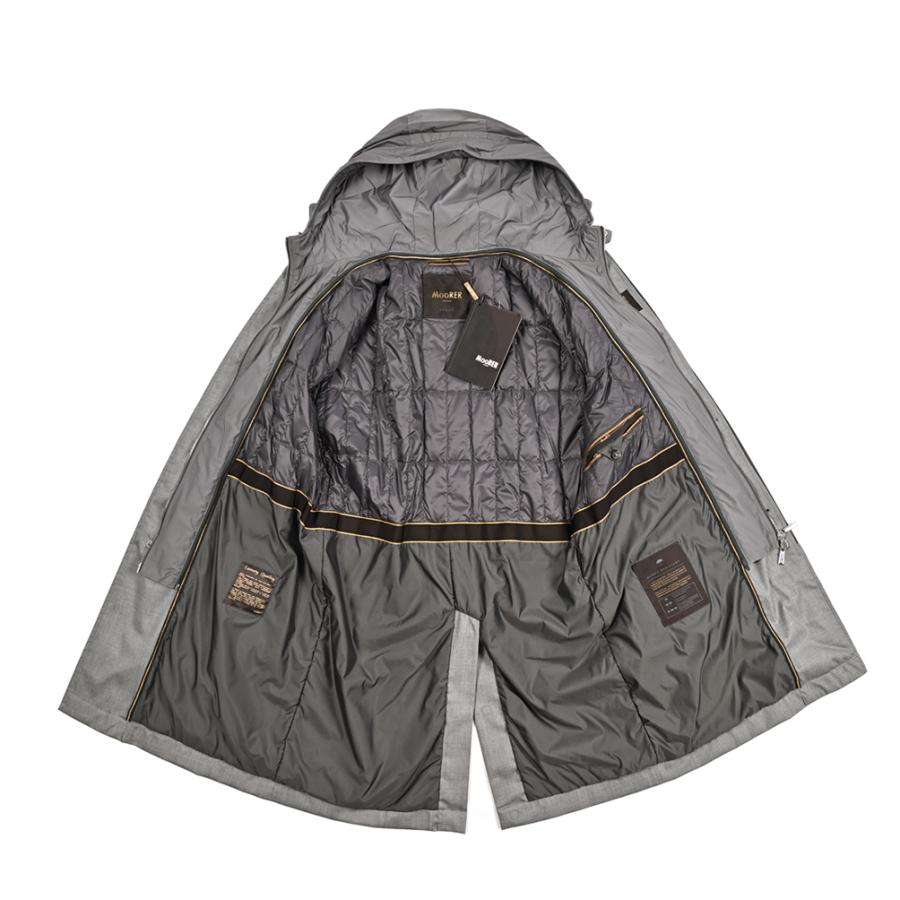 MOORER ムーレー / EDWIN-L5 フード付き ダウンステンカラーコート フライフロント ライトアウター ACQUA RESISTANT 撥水透湿 ウール シルク グレー / セールの画像
