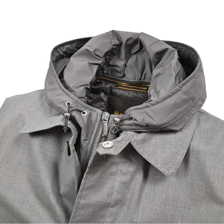 MOORER ムーレー / EDWIN-L5 フード付き ダウンステンカラーコート フライフロント ライトアウター ACQUA RESISTANT 撥水透湿 ウール シルク グレー / セールの画像