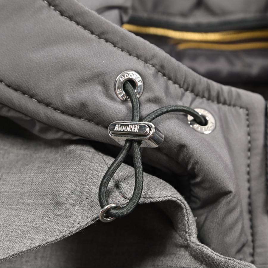 MOORER ムーレー / EDWIN-L5 フード付き ダウンステンカラーコート フライフロント ライトアウター ACQUA RESISTANT 撥水透湿 ウール シルク グレー / セールの画像