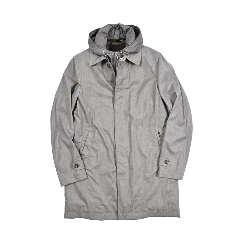 MOORER ムーレー / EDWIN-L5 フード付き ダウンステンカラーコート フライフロント ライトアウター ACQUA RESISTANT 撥水透湿 ウール シルク グレー / セールの画像