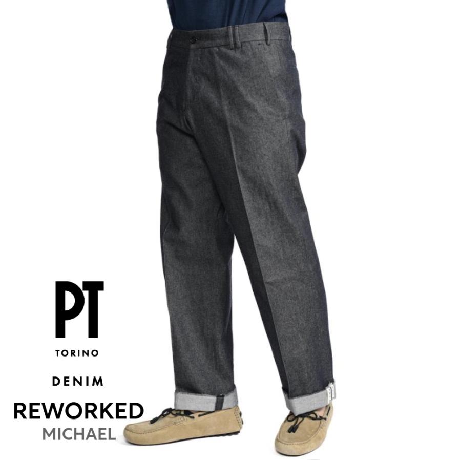 PT TORINO ピーティートリノ / REWORKED MICHAEL デニムスラックス ノータック パンツ コットン100% ネイビー