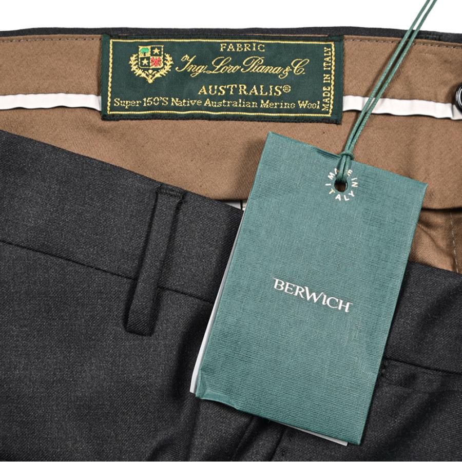 BERWICH ベルウィッチ / VULCANO スラックス ノータック パンツ Loro Piana AUSTRALIS Super 150's ウール100% ダークグレーの画像