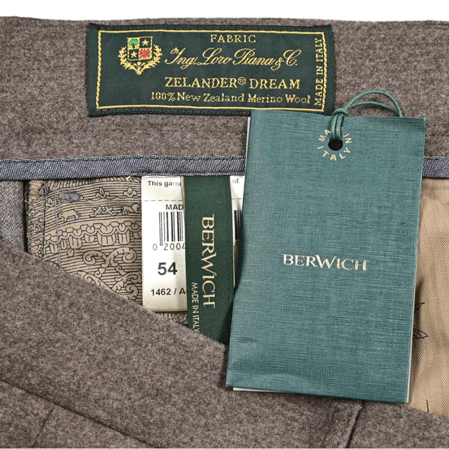 BERWICH ベルウィッチ / CHIAIA スラックス ワンタック インプリーツ パンツ Loro Piana ZELANDER ウール100% グレージュの画像