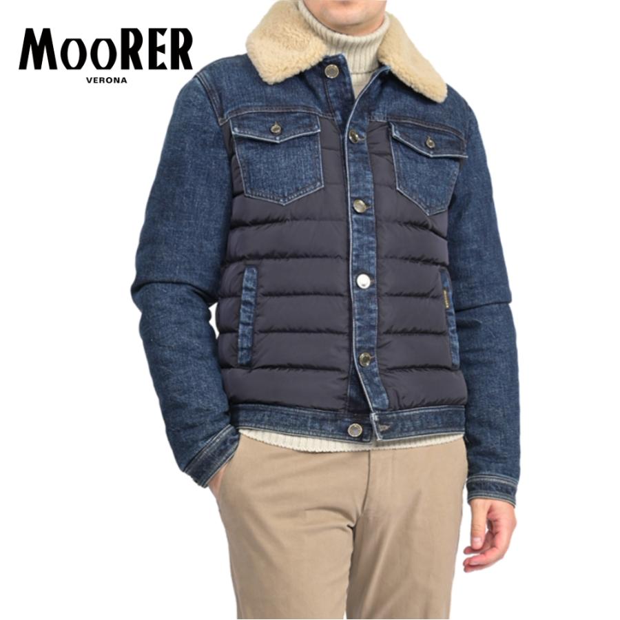 MOORER ムーレー / MONDOR-FUR-104S 異素材コンビ デニムダウンジャケット アウター JAPANESE FABRIC コットン ネイビー / セール