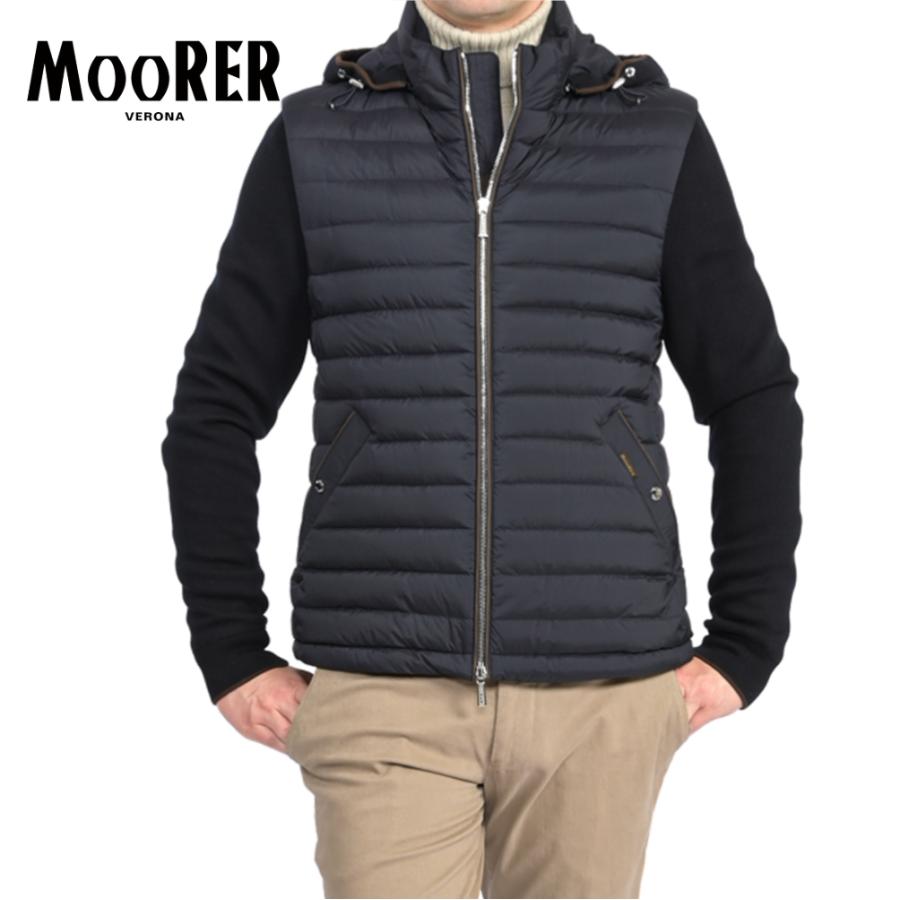 MOORER ムーレー / ALESSIO-S3L 2WAY ダウンボンバージャケット 異素材コンビ ライトアウター 高機能ナイロン ネイビー / セール