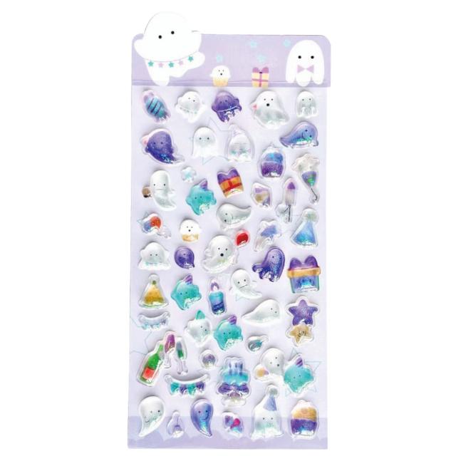 3Dデコシールマスコット 5種5個セット おばけ ネコ うさぎ パンダ