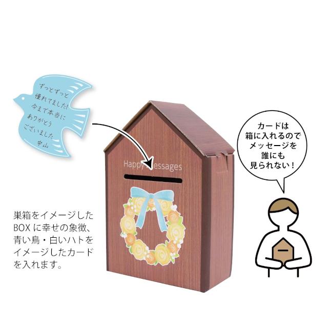 寄せ書き色紙 幸せのメッセージBOX 組立式の巣箱型BOX 幸運を運ぶ鳥