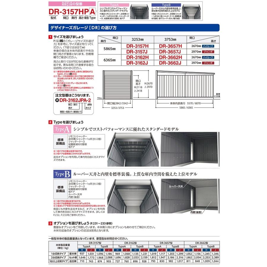 価格タイプ 車庫 ガレージ イナバ物置 稲葉製作所 ARCIA(アルシア) TypeB DR-3657HPB 基本棟(1台収納タイプ)ハイルーフ 一般型 間口3753×奥行5865×高さ2670mm