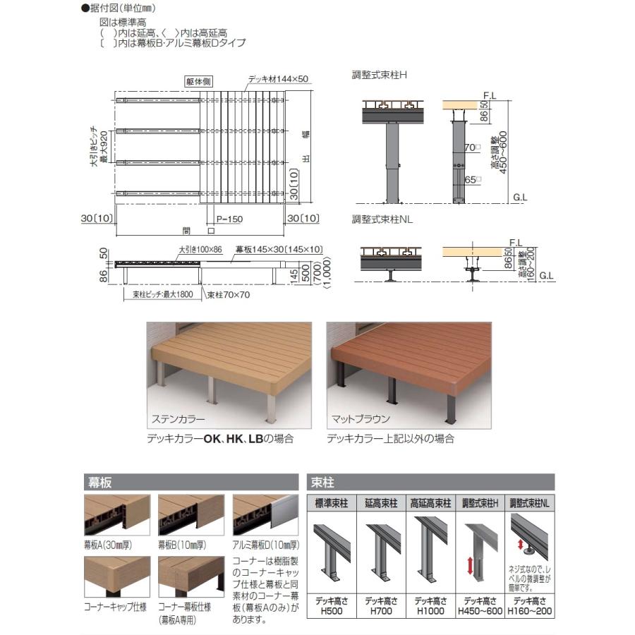 大人気 ウッドデッキ 四国化成 ファンデッキHG 幕板B仕様 標準束柱 間口1間×出幅5尺 間口1794×出幅1500×高さ500(mm) FHGS-BN1005□□ 人工木 セット diy