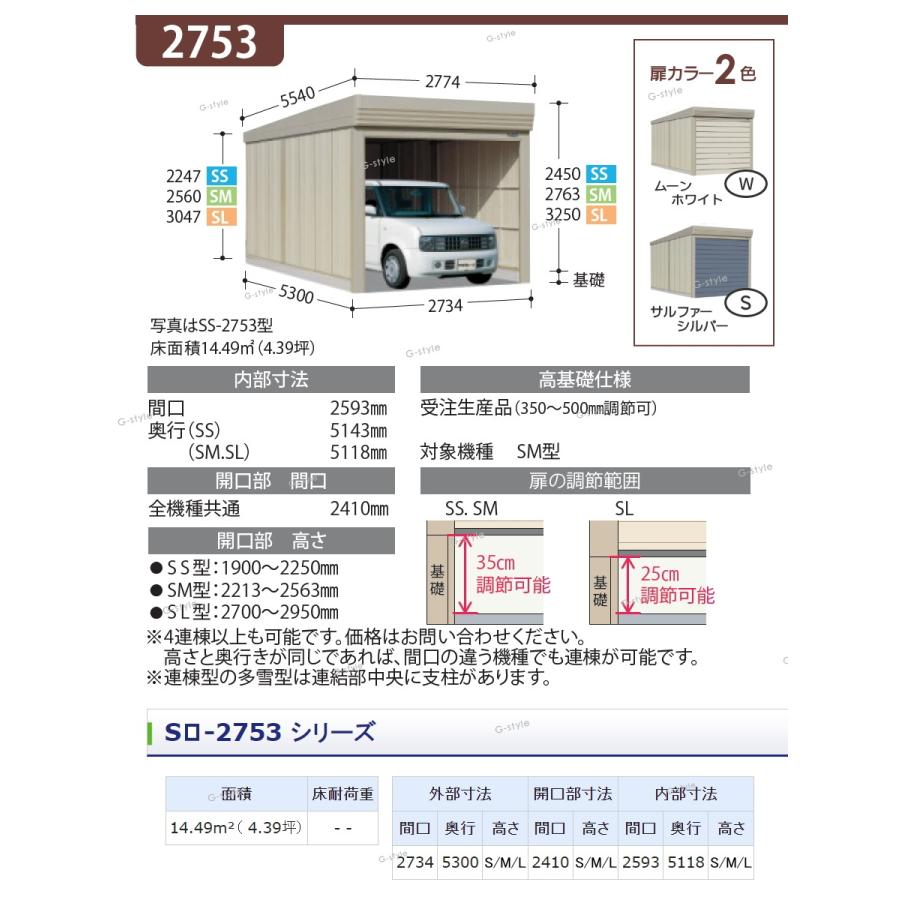 物置　収納　タクボ　物置　標準屋根　TAKUBO　田窪工業所　SS-S2753　収納庫　独立型　ベルフォーマ　間口2734mm×奥行き5300mm×高さ2450mm　シャッタータイプ　多雪型　SS