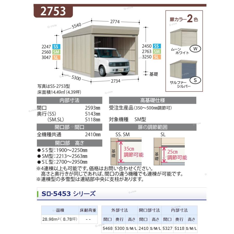 物置　収納　タクボ　標準屋根　シャッタータイプ　2連棟　物置　SM　2連棟　多雪型　TAKUBO　間口5468mm×奥行き5300mm×高さ2763mm　田窪工業所　SM-S5453　ベルフォーマ　収