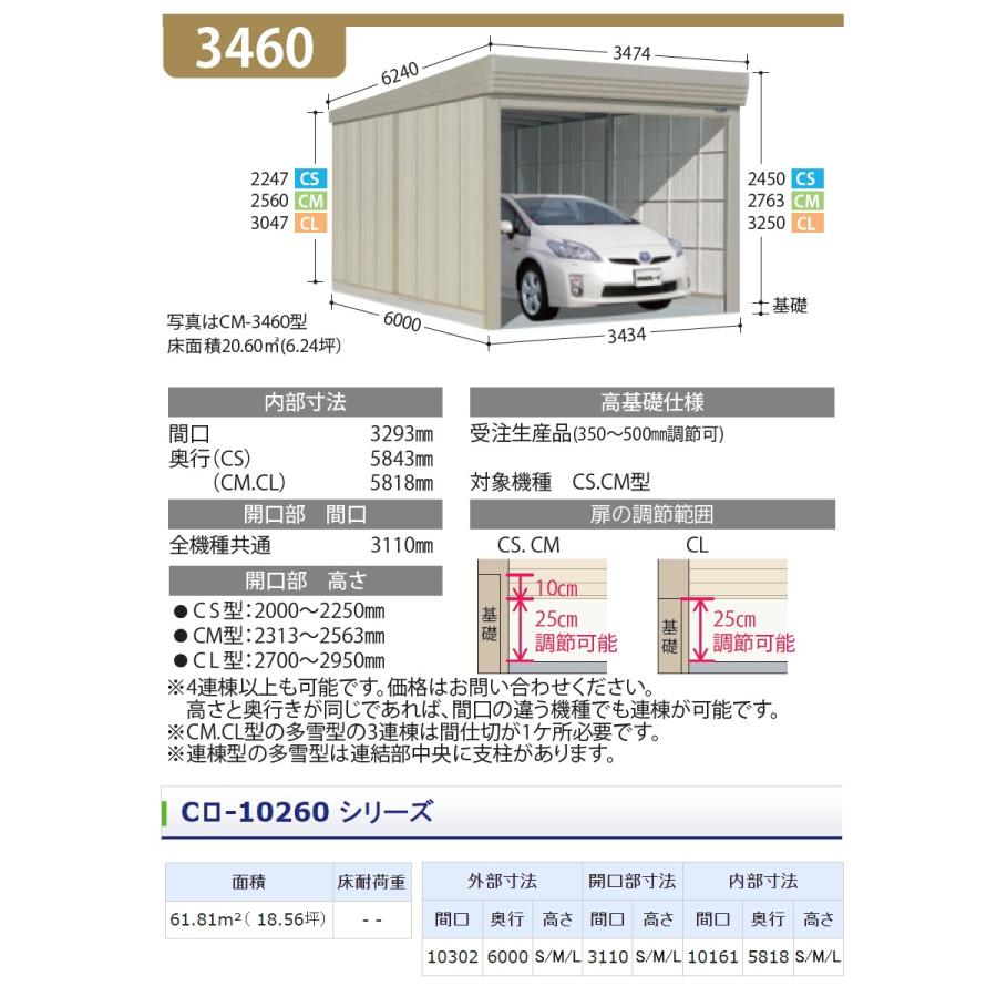 物置　収納　タクボ　物置　3連棟　TAKUBO　シャッタータイプ　収納庫　カールフォーマ　標準屋根　3連棟　間口10302奥行き6000高さ2763　田窪工業所　CM-S10260　CM　多雪型　屋