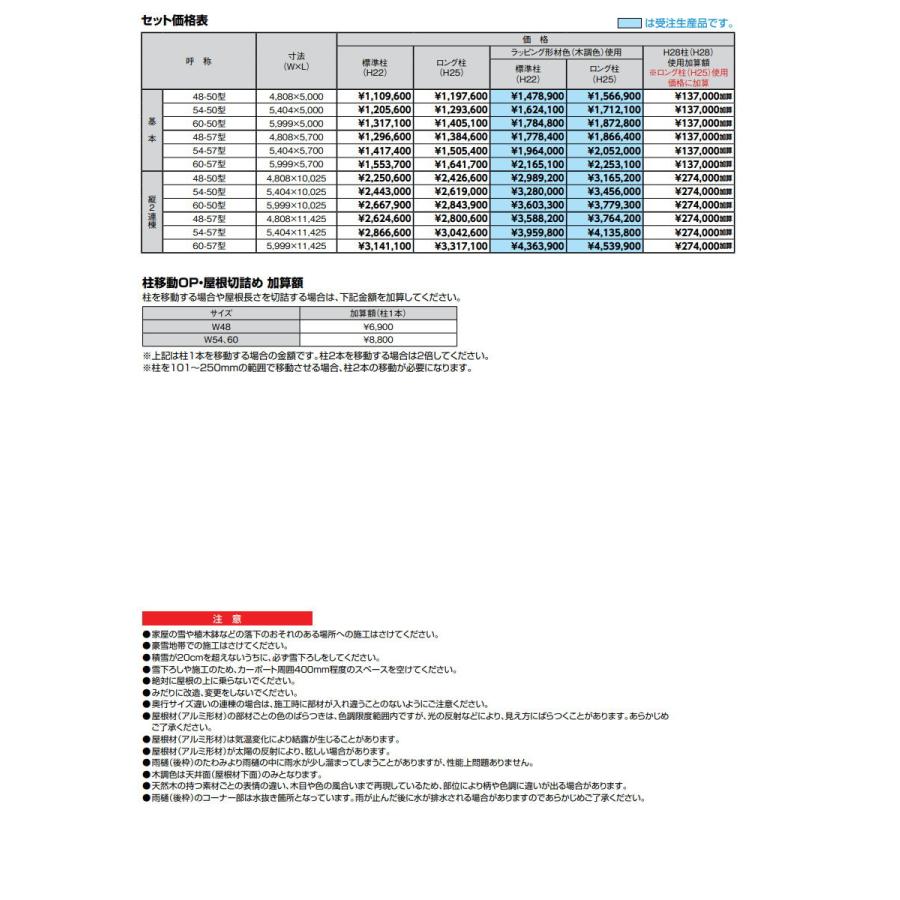 カーポートSC 2台用 縦2連棟 54-57型 標準柱（H22） 木調色 カーポート 2台用 LIXIL リクシル 駐車 車庫 ガレージ 屋根 2台_2