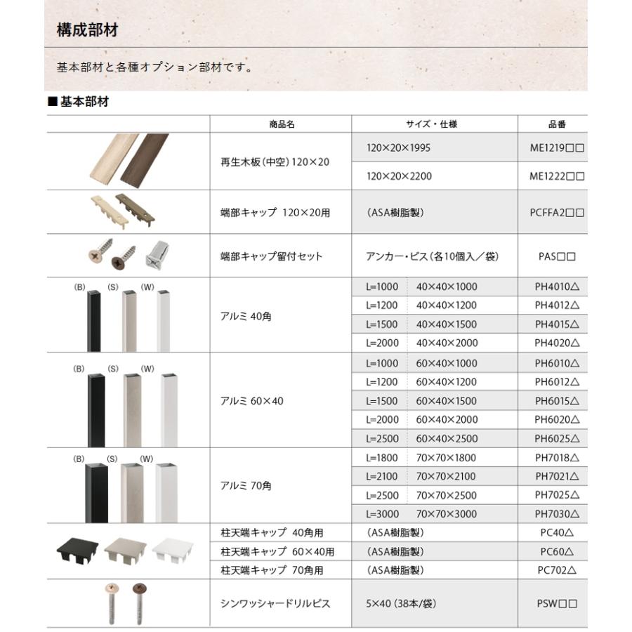 【セット商品】フェンス 目隠し ECOMOC FENCE(エコモックフェンス)  モクメ よこ貼り 約6M(3スパン分) 本体・柱・部品 組立て部材セット   H2000mm×L6000mm｜sjg-f｜03