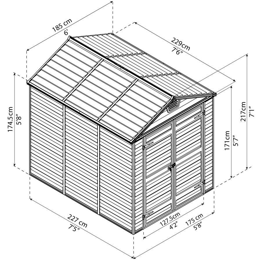 物置 収納庫 パルラム社（Palram）   カノピア（Canopia）   スカイライト（Skylight） 6×8   幅185cm×奥行229cm   組立式 小屋 多機能 耐久性 両開き   シン｜sjg-f｜02