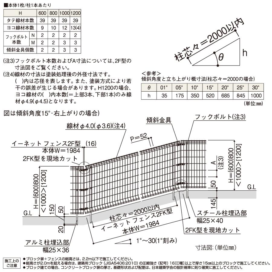 スチールメッシュフェンス   YKK YKKap  イーネットフェンス2FK型   フェンス本体傾斜地用   H1200   ガーデン DIY 塀 壁 囲い 境界 屋外｜sjg-f｜03