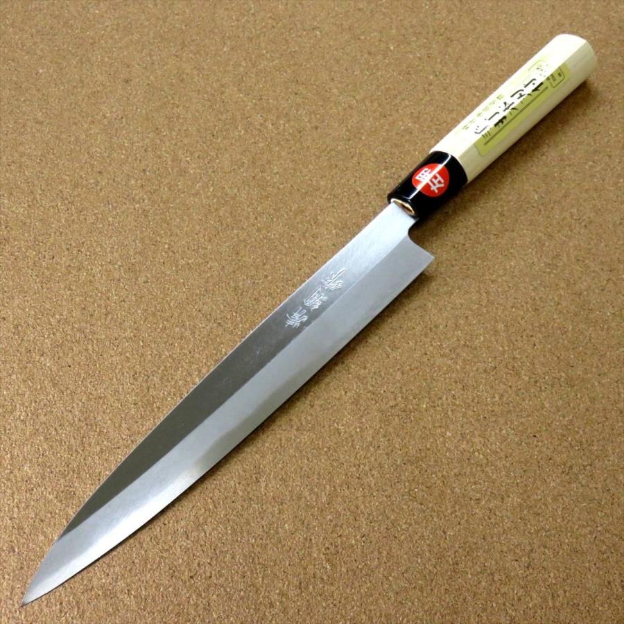 国産刃物 柳刃包丁 21cm (210mm) 清綱作 SK-5 複合鍛造 朴ノ木ハンドル 刺身を一方向にのみ引き切る刃渡りが長めの左利き用片刃