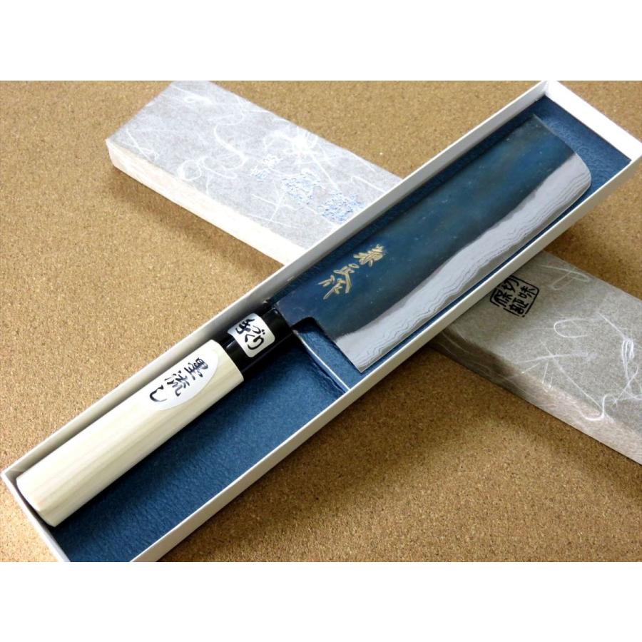 関の刃物 菜切包丁 165mm 金銘 兼正作 多層鋼 黒流し黒打 薄刃