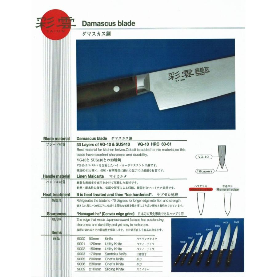 関の刃物 三徳包丁 170mm 彩雲 VG10 33層 ダマスカス 両刃万能包丁