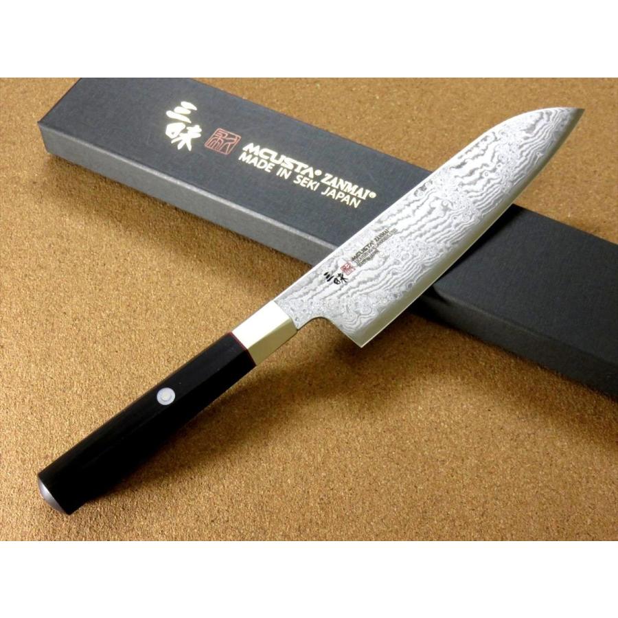 包丁 三徳包丁 18cm (180mm) 三昧 ハイブリッド スプラッシュ ダマスカス33層 VG-10 関の刃物 ステンレス 黒合板 両刃 万能包丁 日本製｜sk2excellent｜02