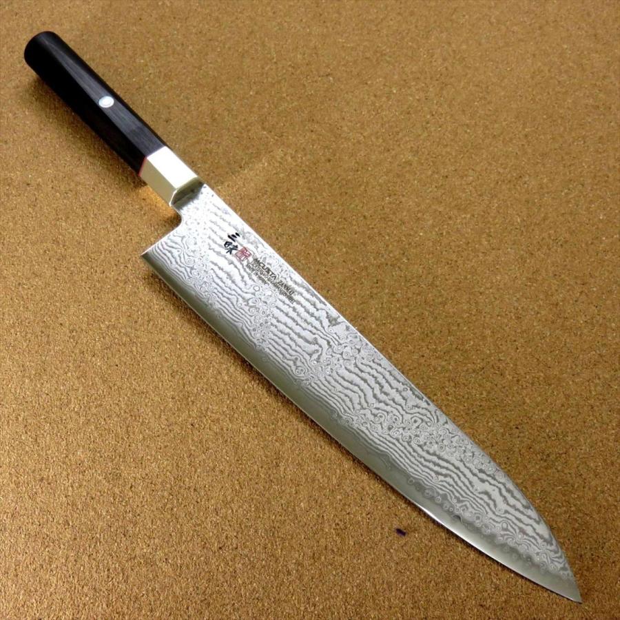 包丁 牛刀 24cm (240mm) 三昧 ハイブリッド スプラッシュ ダマスカス 33層 VG-10 関の刃物 黒合板 両刃 万能包丁 洋包丁 肉切り 日本製｜sk2excellent