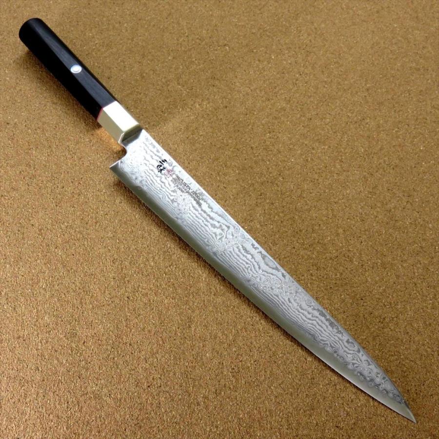 包丁 筋引包丁 24cm (240mm) 三昧 ハイブリッド スプラッシュ ダマスカス 33層 VG-10 関の刃物 黒合板 両刃 刺身包丁 スライサー 日本製｜sk2excellent