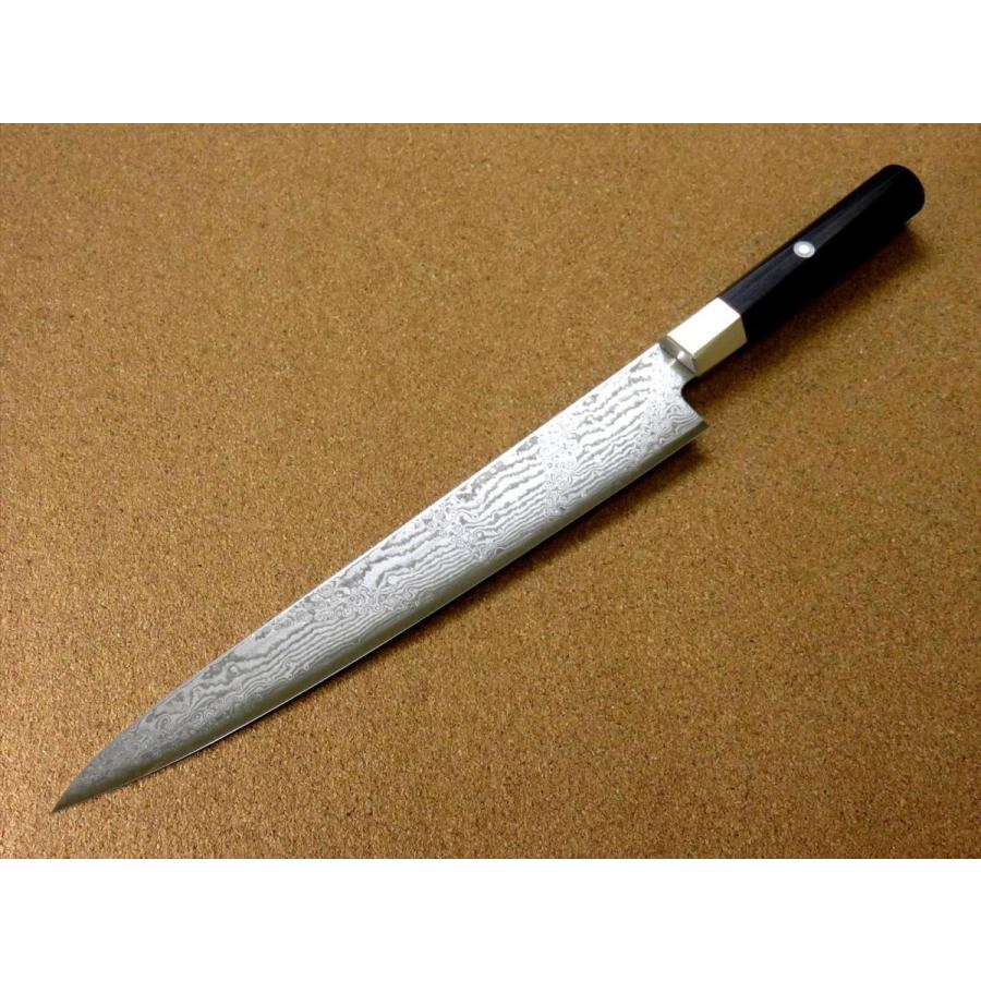 包丁 筋引包丁 24cm (240mm) 三昧 ハイブリッド スプラッシュ ダマスカス 33層 VG-10 関の刃物 黒合板 両刃 刺身包丁 スライサー 日本製｜sk2excellent｜04