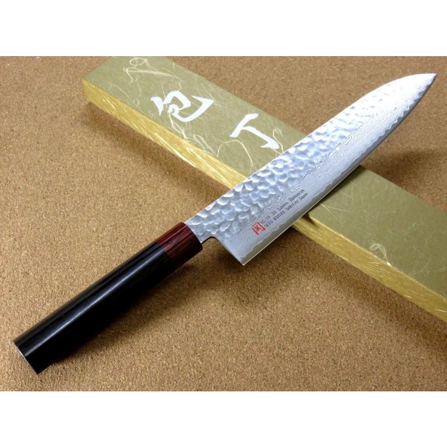 包丁 牛刀 21cm (210mm) 関の刃物 伊勢屋 ダマスカス 33層 V金10号 鎚