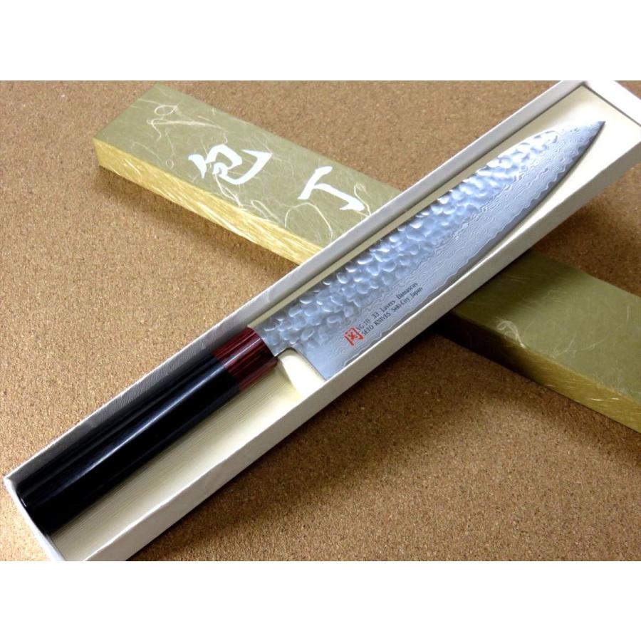 包丁 牛刀 21cm (210mm) 関の刃物 伊勢屋 ダマスカス 33層 V金10号 鎚