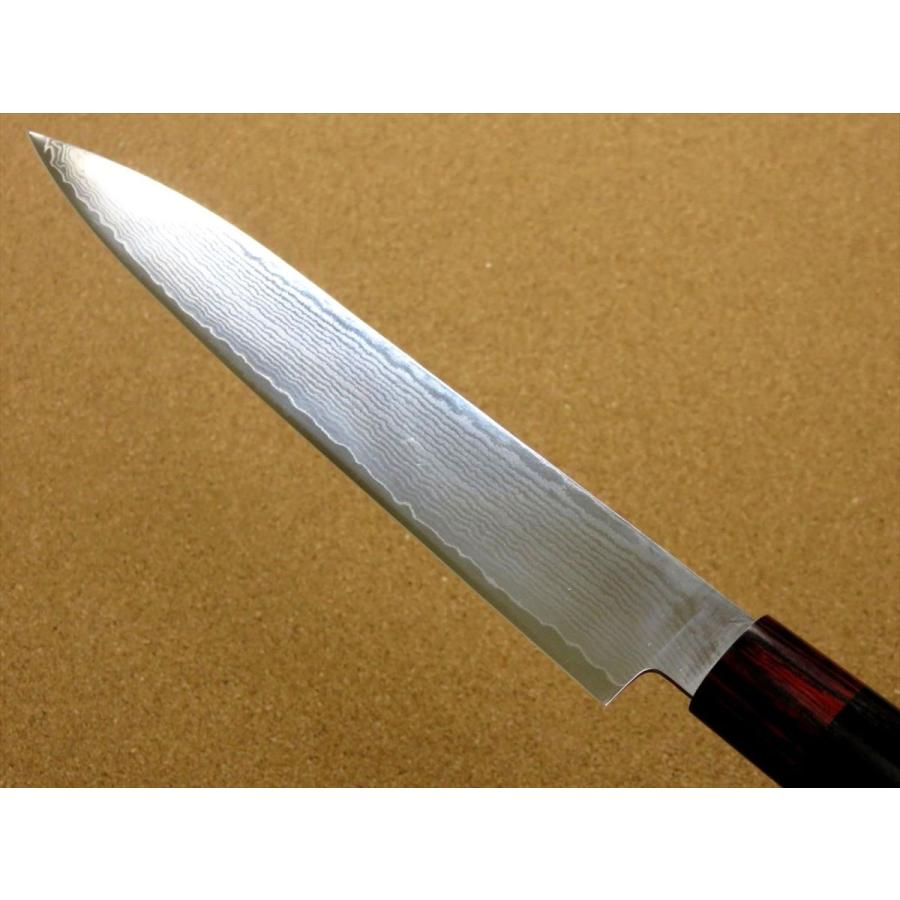 包丁 刺身包丁 21cm (210mm) 伊勢屋 ダマスカス 33層 V金10号 関の刃物 鎚目 鍛錬 片刃形状 両刃付け 右利き 刺身を切る 柳葉包丁 日本製｜sk2excellent｜06