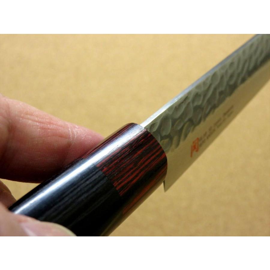 包丁 刺身包丁 21cm (210mm) 伊勢屋 ダマスカス 33層 V金10号 関の刃物 鎚目 鍛錬 片刃形状 両刃付け 右利き 刺身を切る 柳葉包丁 日本製｜sk2excellent｜09