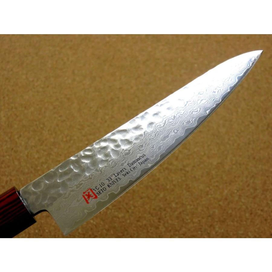 包丁 小三徳包丁 13.5cm (135mm) 伊勢屋 ダマスカス 33層 V金10号 関の刃物 鎚目 黒パッカー 両刃 万能包丁 文化包丁 小ぶり 日本製｜sk2excellent｜05