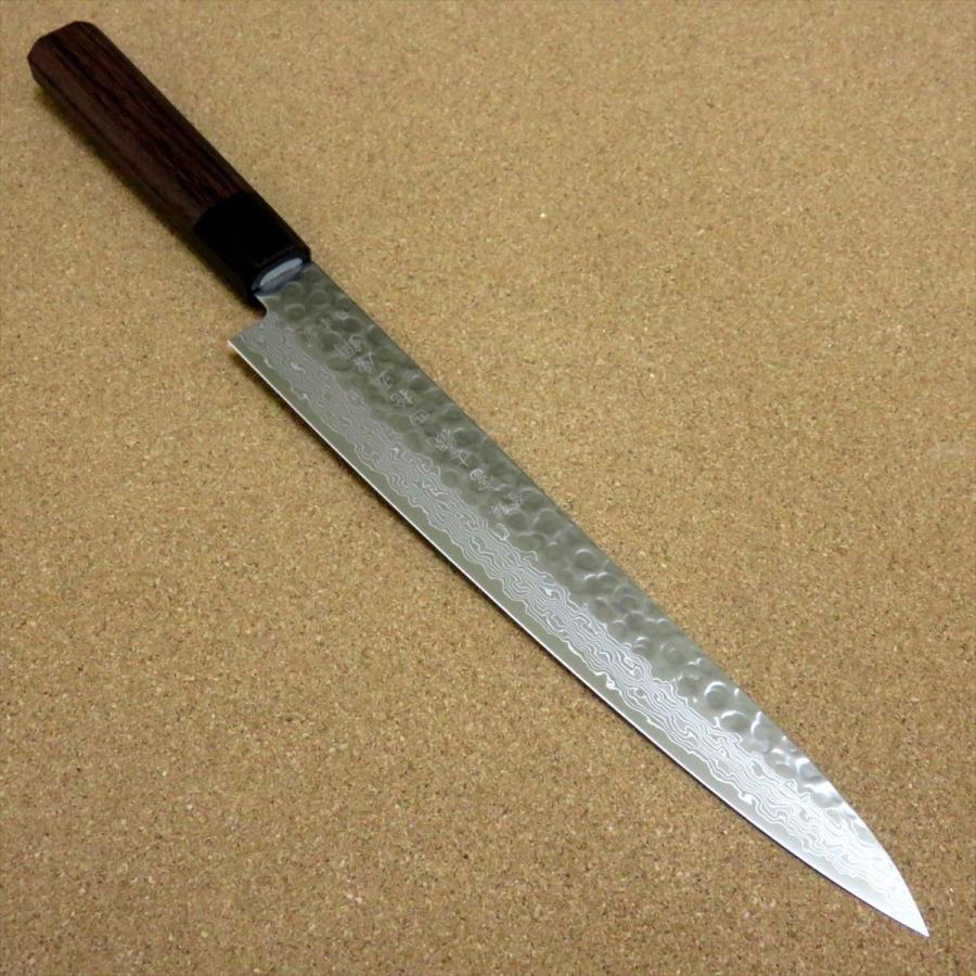 関の刃物 筋引包丁 24cm (240mm) 富士觀 鎚目鍛造 ダマスカス 45層 10A ステンレス 枝肉の解体 刺身 ハム スライス 細長い両刃包丁 日本製 :skk-F-707