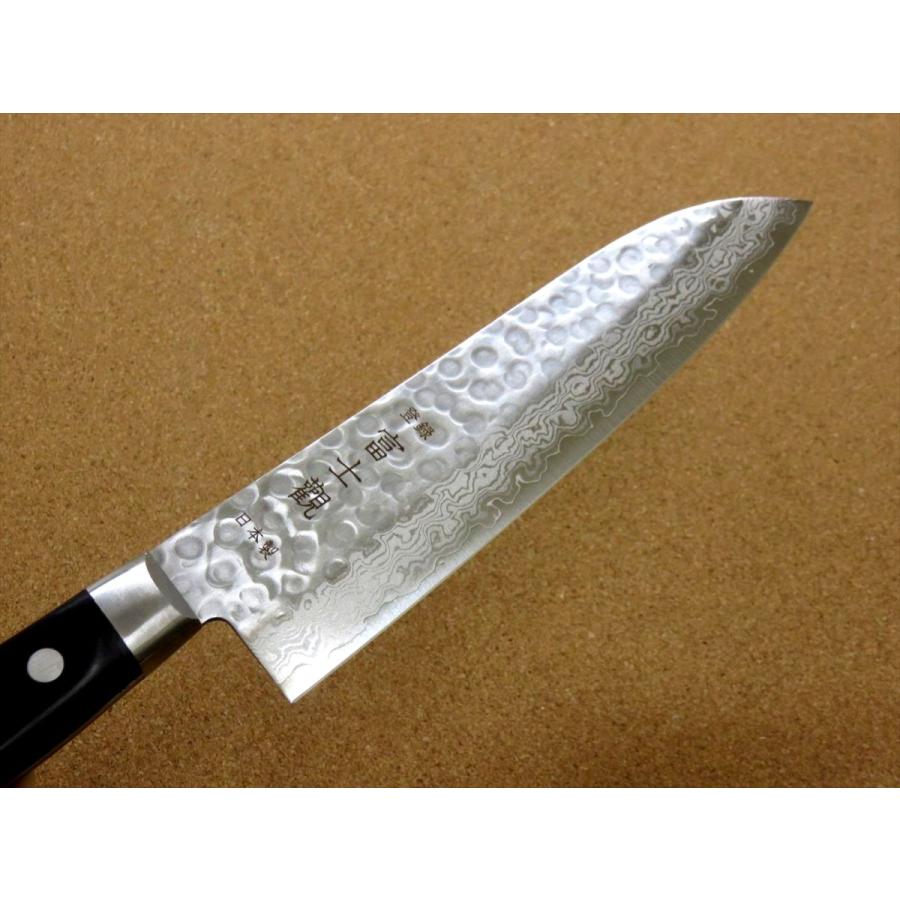 中古通販サイトです 包丁 三徳包丁 18.5cm (185mm) 富士觀 関の刃物 ダマスカス 17層 鎚目鍛造 VG-10 口金付黒合板 両刃 万能包丁 文化包丁 日本製