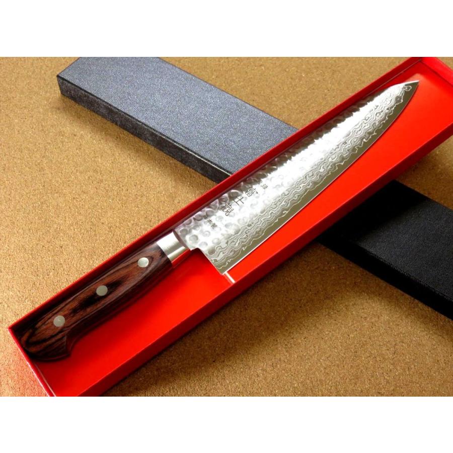 関の刃物 牛刀 180mm ダマスカス 45層 鎚目鍛造 肉 魚 野菜 両刃包丁