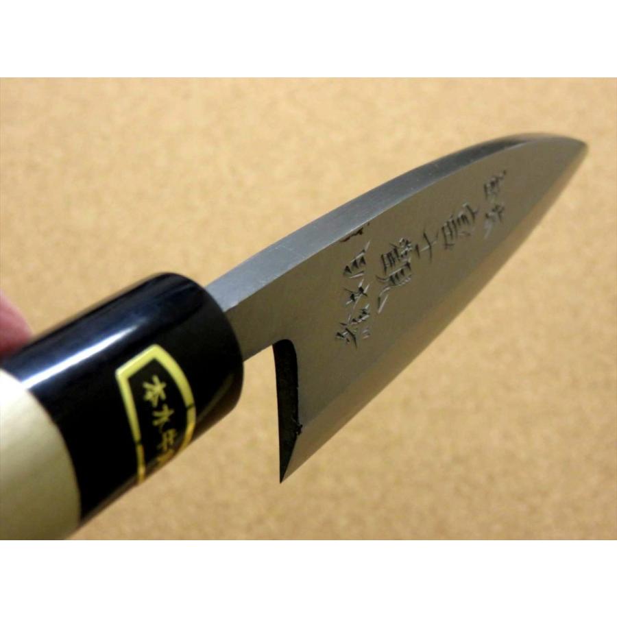 関の刃物 出刃包丁 12cm (120mm) 富士觀 炭素鋼 複合材 (白紙3号・軟鉄) 本水牛角口金 魚 鳥 肉解体 刃が厚く重い片刃包丁