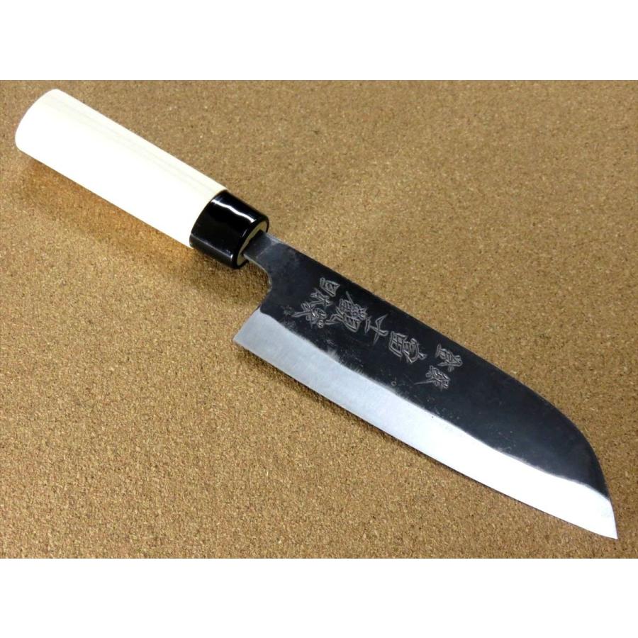 関の刃物 三徳包丁 180mm 黒打 青紙2号 軟鉄 魚 肉切 口金付 万能包丁