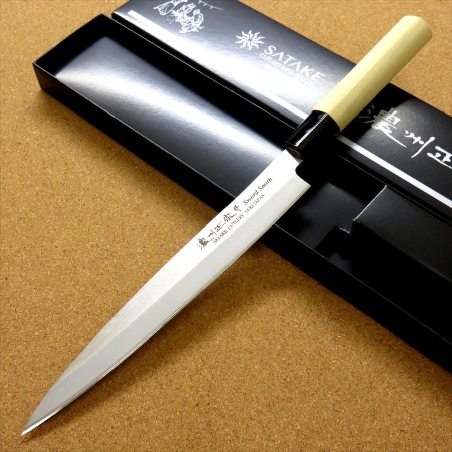 関の刃物 刺身包丁 20.5cm (205mm) 濃州正宗作 ステンレス鋼 白木 刺身を一方向に引き切る 刃渡りが長めの片刃包丁 左利き用 国産日本製
