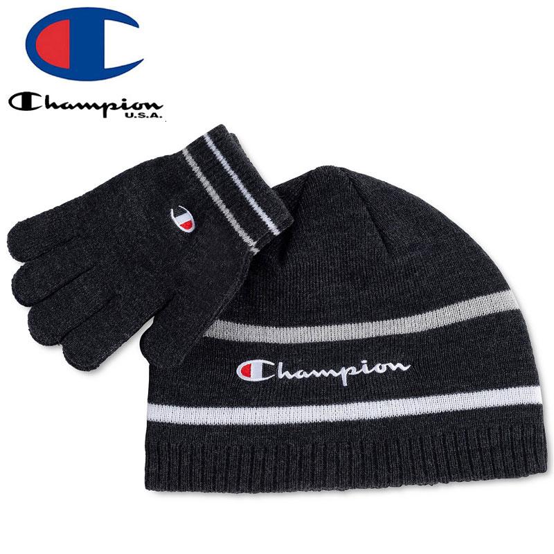 CHAMPION チャンピオン キッズ ニットキャップ BEANIE AND GLOVE SET ブラック NO14｜sk8-sunabe