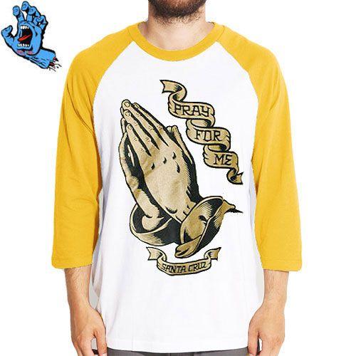 超人気新品 アウトレット サンタクルーズ Tシャツ Santa Cruz スケボー スケートボード Pray For Me Raglan 3 4 Sleeve Tee イエロー No36 Materialworldblog Com